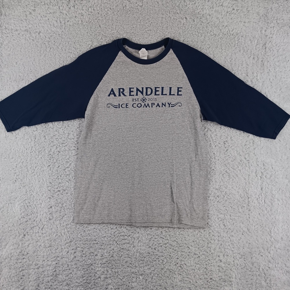 Gildan Arendelle‎ Ice Company Disney Frozen Raglan Baseball Tee Grey Navy Medium